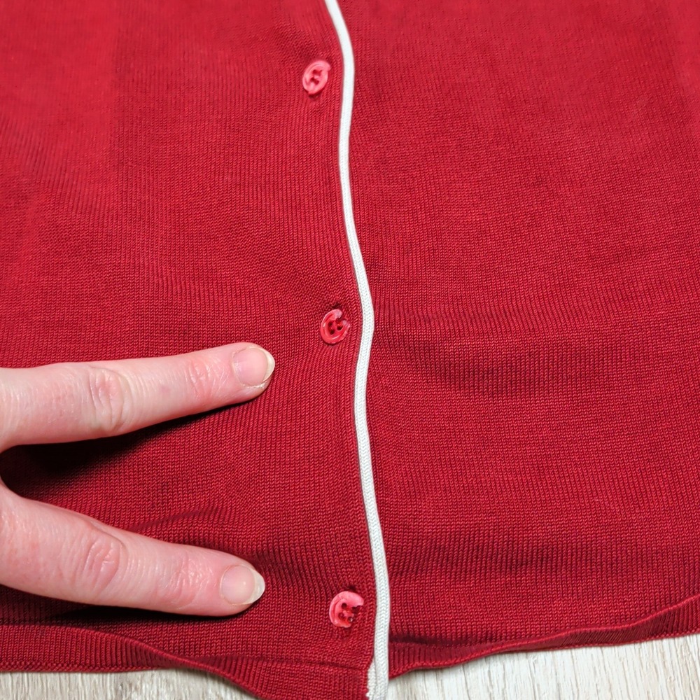 Vintage 2002 Adidas Silk Blend Cardigan Women M Red Button Front Contrast Piping - Picture 6 of 9